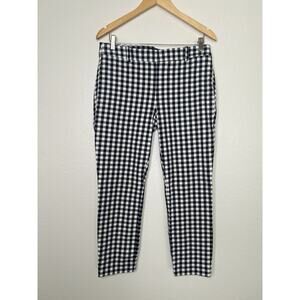 J. Crew Gingham Winnie Cream Navy Pant Size 8 Stretch Cotton